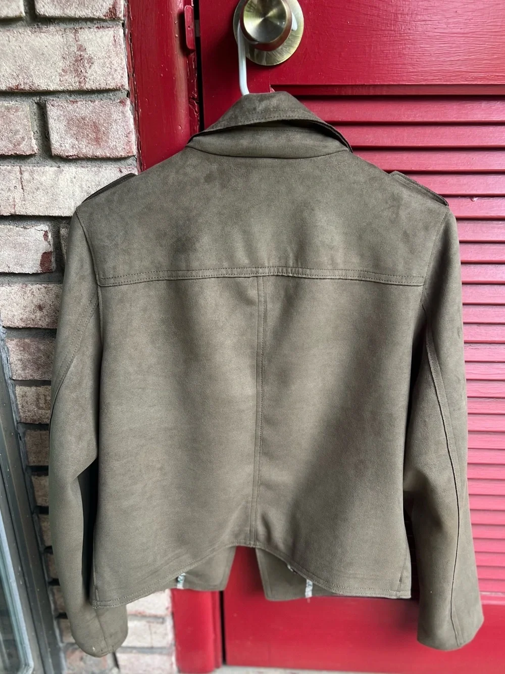 Philosophy Medium Olive Green Suede Moto Jacket - Picture 2 of 7